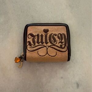 Juicy Couture vintage pink and brown embroidered velvet wallet
